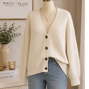 A New Day Womens Cardigan Cream Ribbed Knit Button Front V-Neck 4X